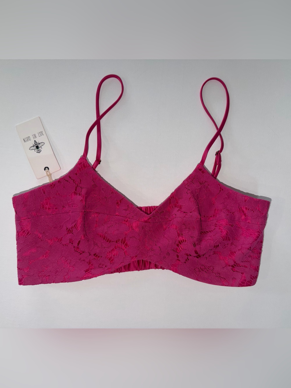 NWT Just Bee Queen Fuchsia Lace Crop Cami Top